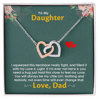 Interlocking Heart Pendant Necklace, Daughter Necklace Present from Dad, Surgical Steel Jewelry, Birthday or Christmas Keepsake for Her