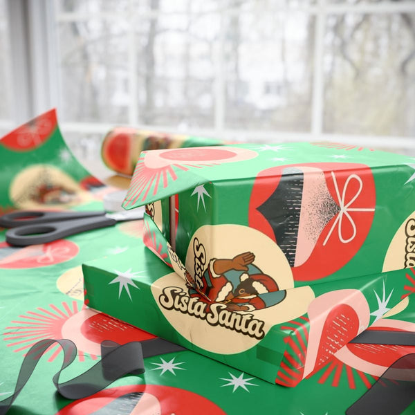 Retro Black Woman Claus Gift Wrap Roll, Sista Santa Wrapping Paper, African American Christmas Wrapping Paper, Festive Xmas P