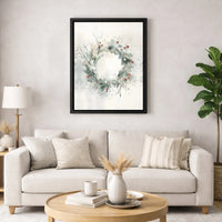 Red Berry Pine Botanical Canvas Print, Watercolor Winter Wreath Canvas Wall Art, Holiday Christmas Canvas Decor, Digital Download Wall Art
