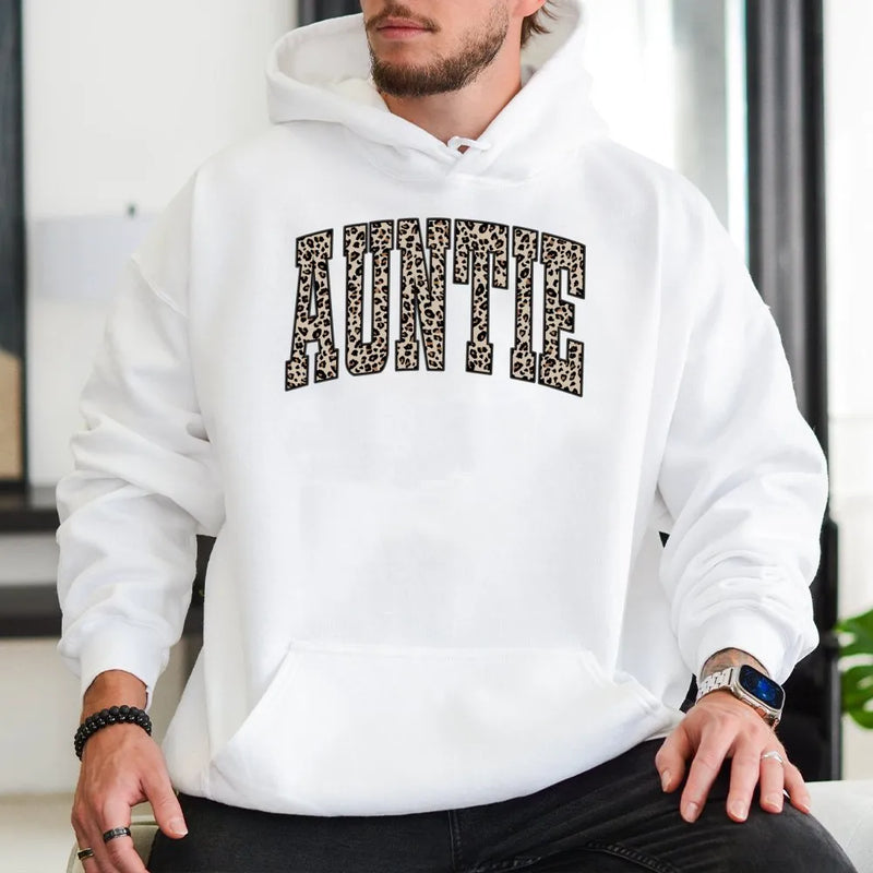 Leopard Print Varsity Aunt Sweatshirt, Auntie Hoodie, Trendy Cool Auntie Pullover, Best Aunt Ever Birthday Christmas Present for Her