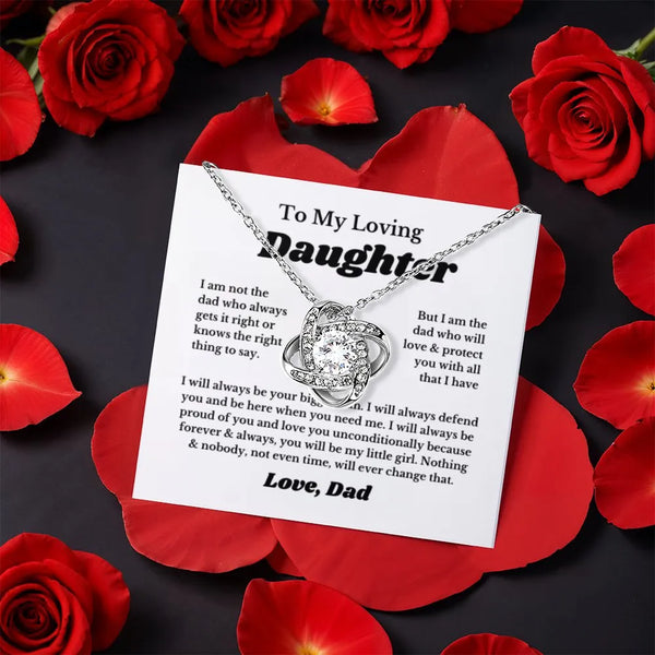 CZ Crystal Pendant Necklace from Dad, To My Daughter Love Knot Necklace, Sentimental Daughter Christmas Birthday Keepsake