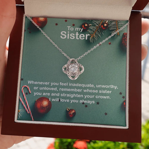 14k White Gold Sister Necklace, Sister Love Knot Necklace, Sparkling CZ Love Knot Necklace, Sister Christmas Present, Sister 