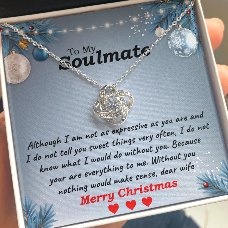 Soulmate Knot Pendant Necklace, Love Knot Necklace for Wife, 14k White Gold Finish Jewelry, Romantic Christmas Anniversary Present for Her