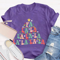 Retro Holiday Graphic Tee, Fa La La La Christmas Tree Shirt, Festive Christmas Vibes T-Shirt, Adorable Winter Holiday Apparel