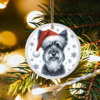 Dog Holiday Tree Decor, Schnauzer Santa Hat Christmas Ornament, Ceramic Puppy Keepsake, Personalized Pet Lover Xmas Tree Decoration