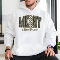 Checkerboard Holiday Sweatshirt, Merry Christmas Camo Hoodie, Camouflage Xmas Hoodie, Winter Graphic Pullover, Christmas Present Hoodie