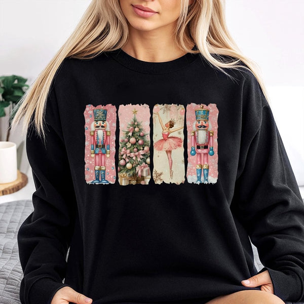 Watercolor Ballerina Graphic Crewneck, Nutcracker Christmas Sweatshirt, Vintage Holiday Ballet Pullover, Festive Xmas Present