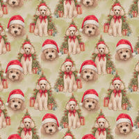Santa Hat Puppy Holiday Gift Wrap, Poodle Christmas Wrapping Paper, Watercolor Dog Christmas Wrapping Paper, Adorable Dog Lover Xmas Gift Wrap