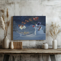 Magical Winter Village Canvas Painting, Santa Sleigh Christmas Canvas Wall Art, Northern Lights Canvas Print, Holiday Home Decor Art Present