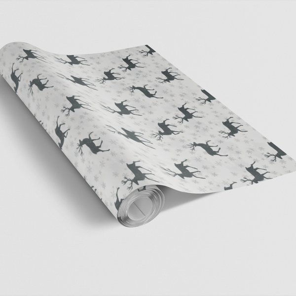 Nordic Christmas Holiday Pattern Wrapping Paper, Reindeer Gift Wrap Paper, Scandinavian Xmas Gift Wrap Roll