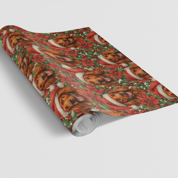 Festive Red Dog Holiday Gift Wrap, Irish Setter Christmas Wrapping Paper, Winter Holly Dog Wrapping Paper Roll, Xmas Dog Love