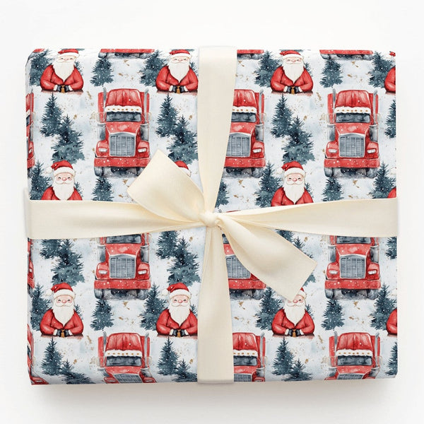 Big Rig Christmas Gift Wrap, Red Semi Truck Santa Wrapping Paper, Trucker Holiday Wrapping Paper, Winter Big Rig Festive Gift