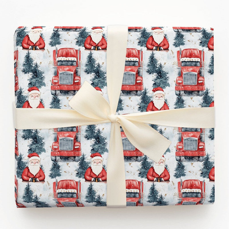 Big Rig Christmas Gift Wrap, Red Semi Truck Santa Wrapping Paper, Trucker Holiday Wrapping Paper, Winter Big Rig Festive Gift Wrap