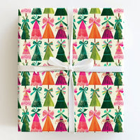 Bow Christmas Wrapping Paper, Retro Colorful Tree Wrapping Paper, Modern Holiday Gift Wrap Roll, Vibrant Seasonal Xmas Wrapping Paper
