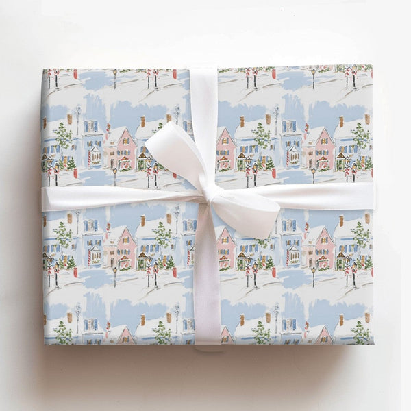 Watercolor Christmas Town Gift Wrap, Snowy Village Wrapping Paper, Winter Scene Wrapping Paper, Comfy Holiday Present Paper W