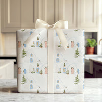 Watercolor Snow House Gift Wrap, Igloo Winter Village Wrapping Paper, Pastel Comfy Holiday Wrapping Paper, Christmas Season Gift Wrap Roll