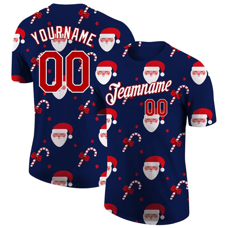 Personalized Holiday Performance T-Shirt, Custom Santa Candy Cane Christmas Shirt, Custom Name Number Athletic Shirt, Xmas Sport Fan Tee
