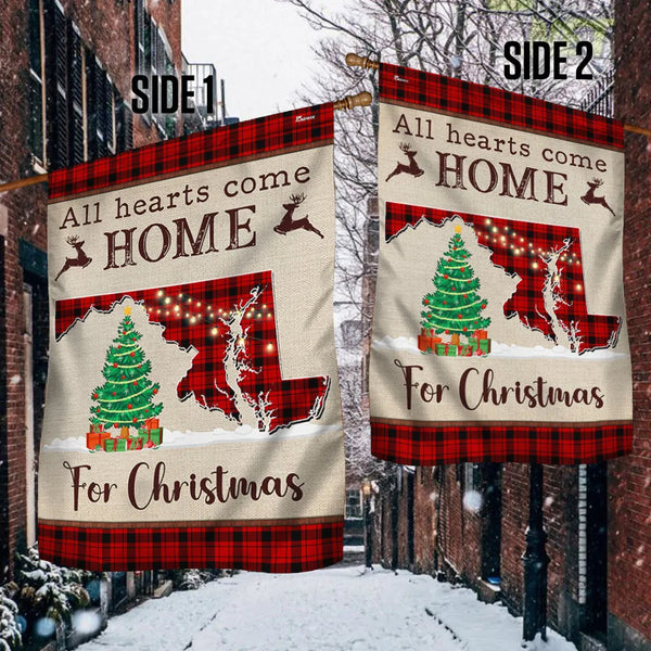 All Hearts Come Home for Christmas Yard Flag, Maryland Christmas Garden Flag, Buffalo Plaid State Pride Lawn Flag, Winter Hol