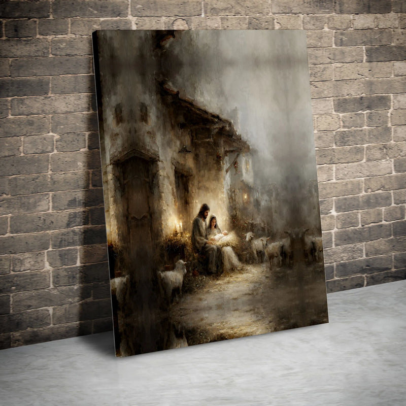 Holy Family Manger Canvas Wall Art, Nativity Scene Canvas Print, Religious Christmas Wall Decor, Christian Holiday Canvas Artwork Present