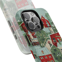Winter Town Illustration iPhone Cover, Snowy Christmas Village Phone Case, Festive Holiday Phone Case, Comfy Snow Village Case