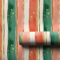 Red Green Gold Confetti Gift Wrap, Painterly Stripe Christmas Wrapping Paper, Modern Holiday Wrapping Paper, Artistic Xmas Gift Wrap Roll