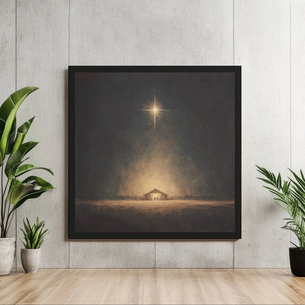 Star of Bethlehem Manger Painting Print, Nativity Scene Canvas Wall Art, Religious Christian Christmas Decor, Digital Downloa
