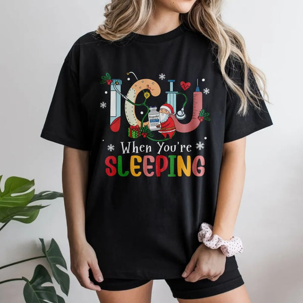 Humorous Santa Medical Shirt, ICU Nurse Christmas T-Shirt, Intensive Care Unit RN Tee, Hospital Graphic T-Shirt, Nursing Staf