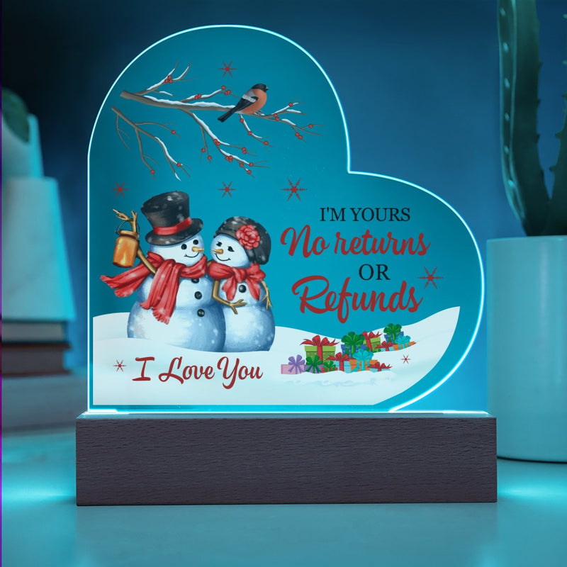 I Love You LED Heart Plaque, Snowman Couple Heart Plaque, Acrylic Christmas Heart Plaque, Holiday Couple Desk Light, Romantic Xmas Keepsake