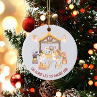 Holy Nativity Scene Christmas Ornament, Oh Come Let Us Adore Him Nativity Ornament, Christian Ceramic Keepsake Ornament, Faith Decor Present