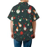 Festive Holiday Gnomes Button Up Shirt, Christmas Gnome Hawaiian Shirt, Ugly Xmas Party Summer Shirt, Tropical Winter Vacation Shirt