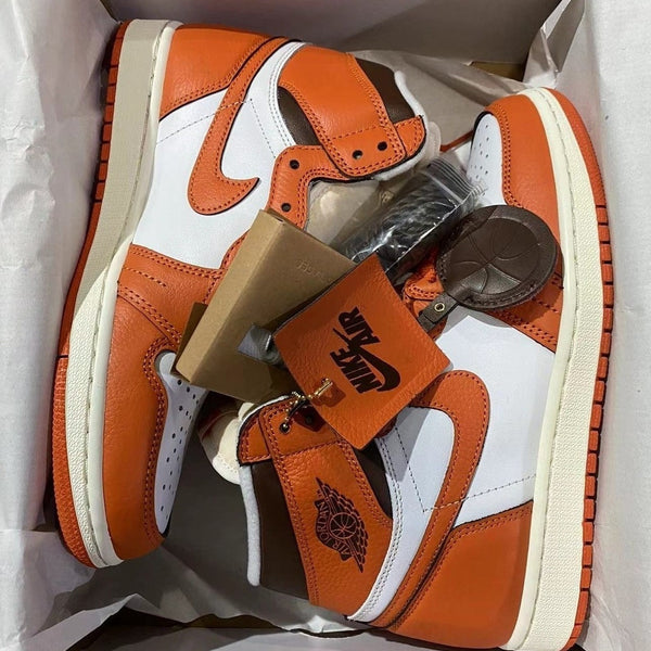 Retro High Top Sneakers, White Orange Colorway, Lace Up Design, Casual Gift for Sneaker Fans