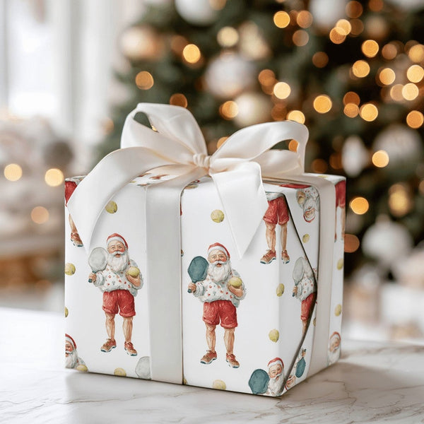 Humorous Sports Christmas Gift Wrap, Pickleball Santa Wrapping Paper, Santa Pickleball Player Wrapping Paper, Holiday Gift Wr