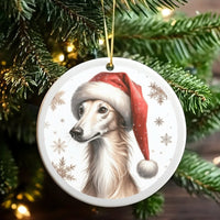 Santa Hat Snowflake Ceramic Ornament, Saluki Dog Christmas Ornament, Sighthound Holiday Tree Keepsake, Dog Lover Pet Memorial Present