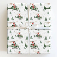 Aviation Holiday Gift Wrap, Santa Helicopter Christmas Wrapping Paper, Whimsical Xmas Wrapping Paper, Pilot Present Wrap