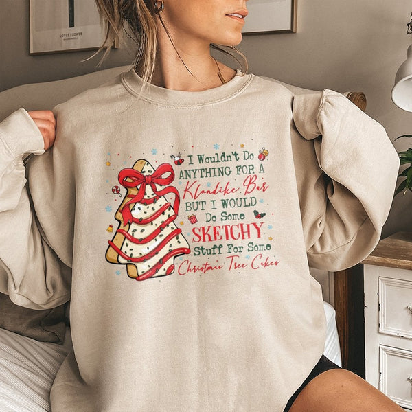 Humorous Coquette Aesthetic Holiday Sweater, Christmas Tree Cake Sweatshirt, Adorable Nostalgic Snack Crewneck, Festive Xmas 