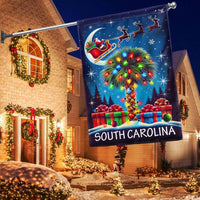 Santa Sleigh Palmetto Tree Yard Flag, South Carolina Christmas Garden Flag, Double-Sided SC State Flag, Holiday Lawn Decor Present