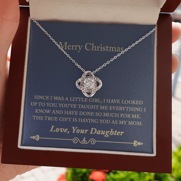 14k White Gold Love Knot Necklace, Mom Love Knot Necklace, Cubic Zirconia Mother Love Knot Necklace, Christmas Present from D
