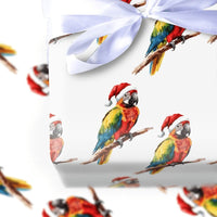 Macaw Tropical Holiday Gift Wrap, Santa Hat Parrot Christmas Wrapping Paper, Adorable Bird Watercolor Wrapping Paper, Xmas Present Wrap