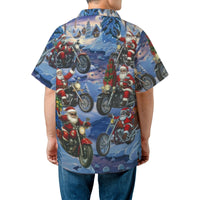 Motorcycle Santa Aloha Shirt, Santa Biker Hawaiian Shirt, Festive Christmas Button Up Shirt, Holiday Rider Tropical Short Sleeve Shirt