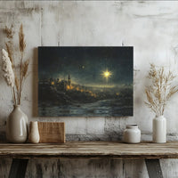 Snowy Nativity Scene Wall Art, Star of Bethlehem Canvas Art, Religious Christmas Print, Holiday Decor Printable Digital Download