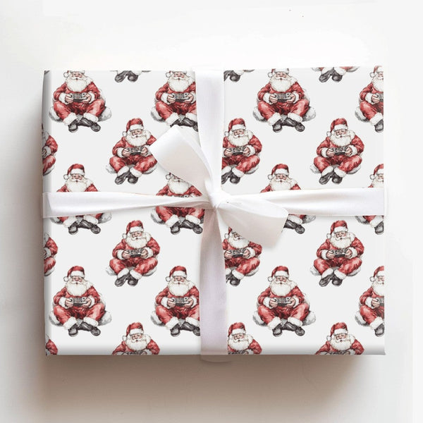 Watercolor Gamer Santa Gift Wrap, Gaming Santa Wrapping Paper, Video Game Christmas Wrapping Paper, Holiday Gamer Gift Wrap R