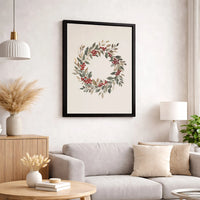 Botanical Holiday Canvas Art, Watercolor Red Berry Wreath Canvas Print, Christmas Wreath Wall Decor, Festive Winter Canvas, Seasonal Present