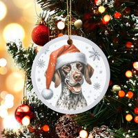 Santa Hat GSP Tree Ornament, German Shorthaired Pointer Christmas Ornament, Pet Dog Ceramic Ornament, Festive Holiday Decor Present