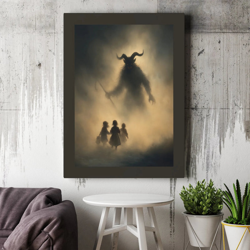 Dark Fantasy Demon Canvas Print, Krampus Canvas Wall Art, Gothic Horror Christmas Canvas, Spooky Holiday Wall Decor, Winter Myth Present