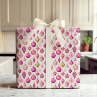 Watercolor Ornament Gift Wrap, Pink and Gold Christmas Wrapping Paper, Holiday Baubles Wrapping Paper, Xmas Gift Wrap, Festive Present Paper