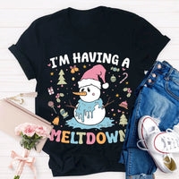 Humorous Winter Holiday Graphic Shirt, Meltdown Snowman Christmas T-Shirt, Adorable Melting Snowman Humor Xmas Tee, Present