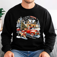Vintage Red Truck Holiday Sweater, Christmas Golden Retriever Sweatshirt, Retro Dog Lover Crewneck, Winter Xmas Dog Pullover, Dog Mom Present