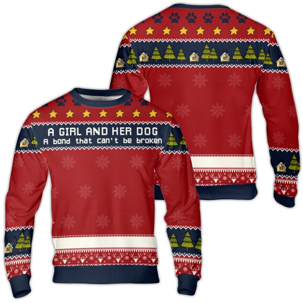 Dog Paw Print Ugly Sweater, A Girl and Her Dog Ugly Christmas Sweater, Dog Lover Holiday Sweater, Adorable Dog Mom Christmas 