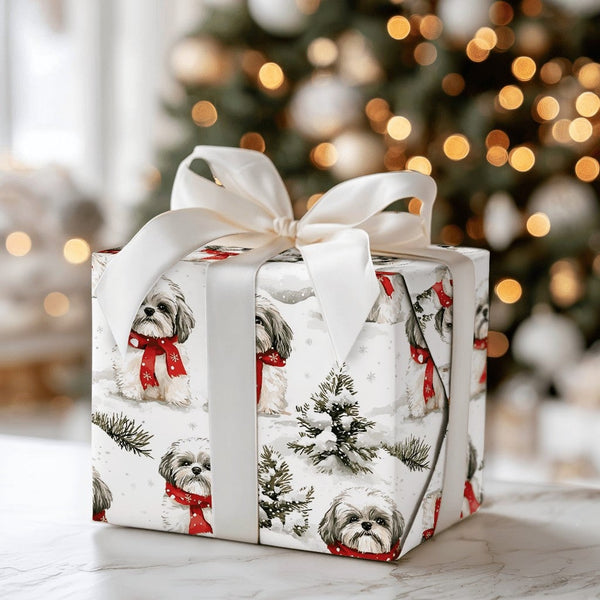 Winter Dog Gift Wrap, Shih Tzu Christmas Wrapping Paper, Adorable Puppy Holiday Wrapping Paper, Festive Pet Gift Wrap, Xmas P