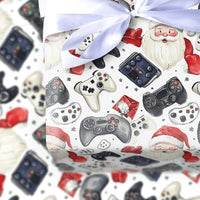 Video Game Holiday Gift Wrap, Santa and Controller Wrapping Paper, Adorable Santa Head Christmas Wrapping Paper, Gamer Gift Wrap Paper